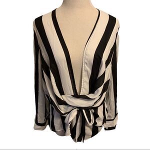 NWT Main Street Black & White Striped Peplum Top Sz L